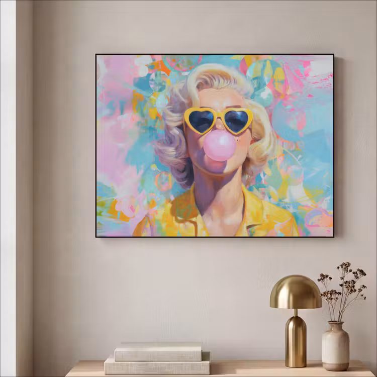 Art Frame - Vrouw - Blond - Roze kauwgom - Kleurrijk - Pastel — 5