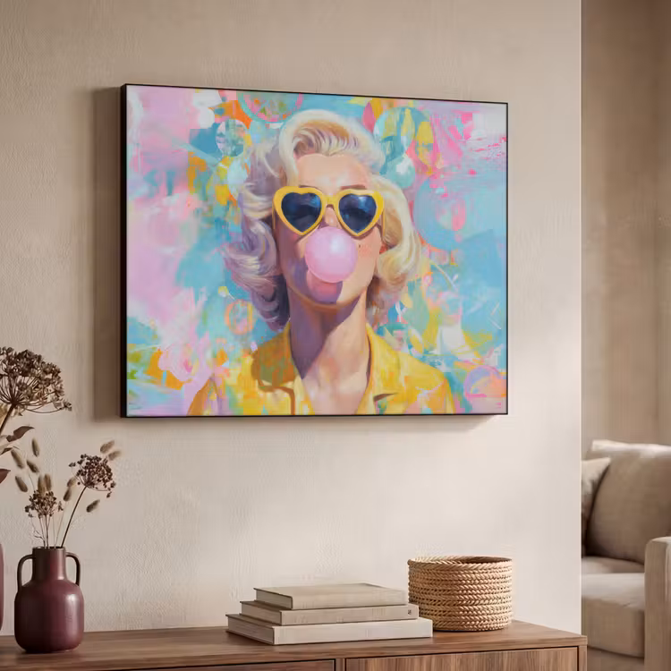 Art Frame - Vrouw - Blond - Roze kauwgom - Kleurrijk - Pastel — 7