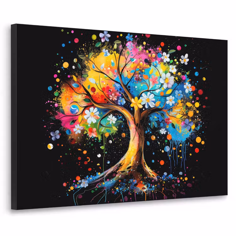 Art Frame - Boom - Kleurrijk - Bloemen - Zwart — 1