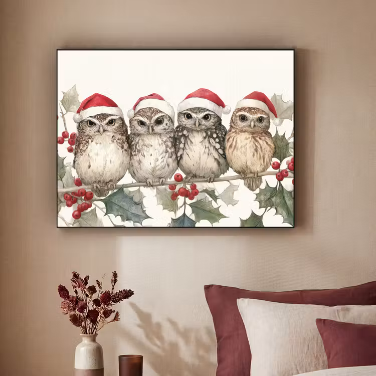 Art Frame - Uilen - Tak - Hulstblaadjes - Kerstmuts — 3