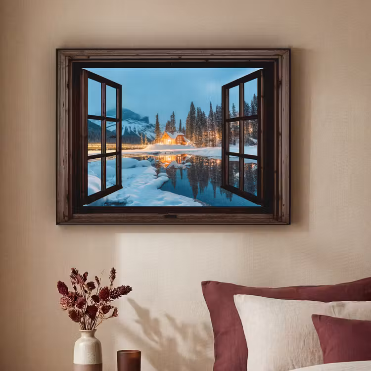 Art Frame - Doorkijk - Winter - Landschap - Natuur - Huis - Bergen — 3