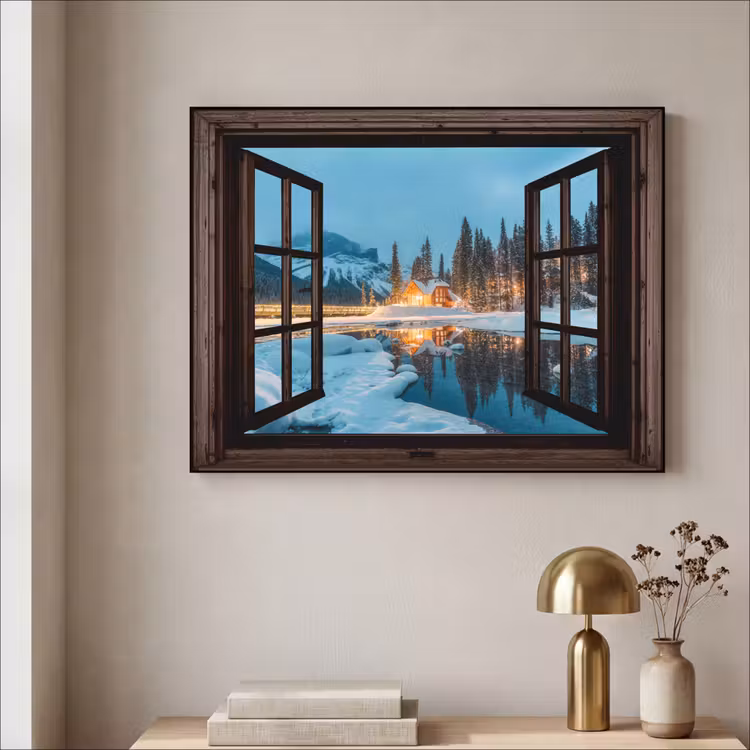 Art Frame - Doorkijk - Winter - Landschap - Natuur - Huis - Bergen — 5