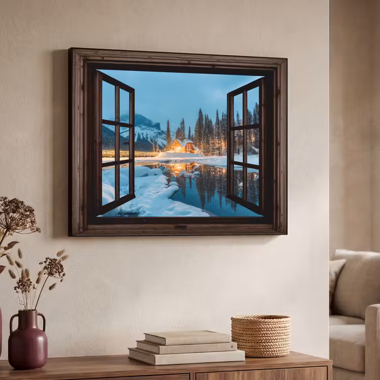 Art Frame - Doorkijk - Winter - Landschap - Natuur - Huis - Bergen — 7