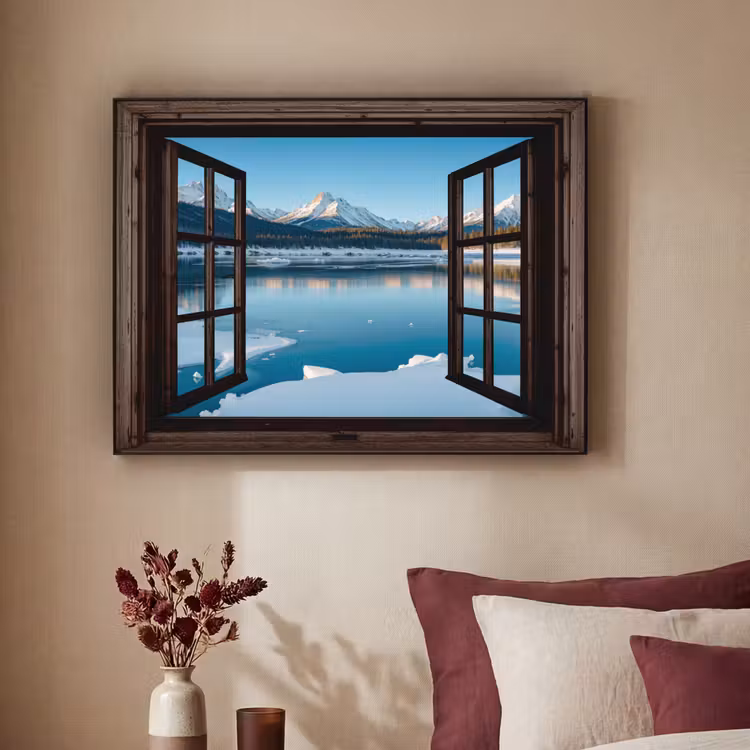 Art Frame - Doorkijk - Winterlandschap - Meer - Bergen - Uitzicht — 3