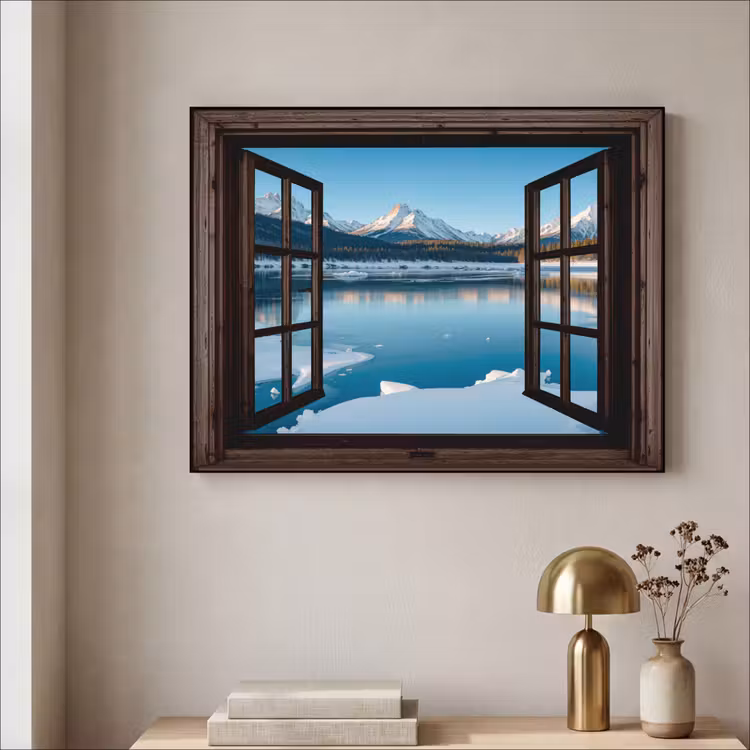 Art Frame - Doorkijk - Winterlandschap - Meer - Bergen - Uitzicht — 5