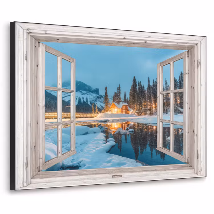 Art Frame - Doorkijk - Winterlandschap - Natuur - Huis - Bergen — 1