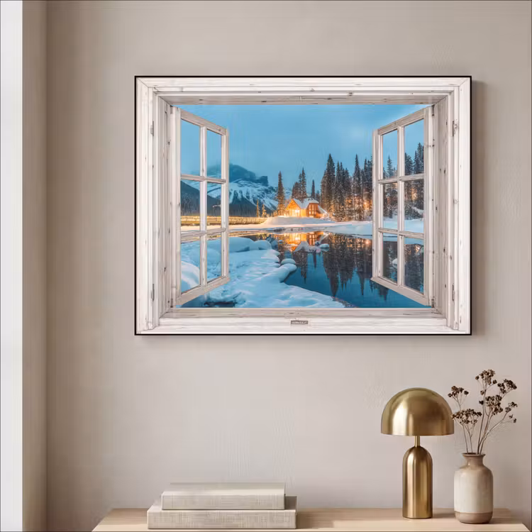 Art Frame - Doorkijk - Winterlandschap - Natuur - Huis - Bergen — 5