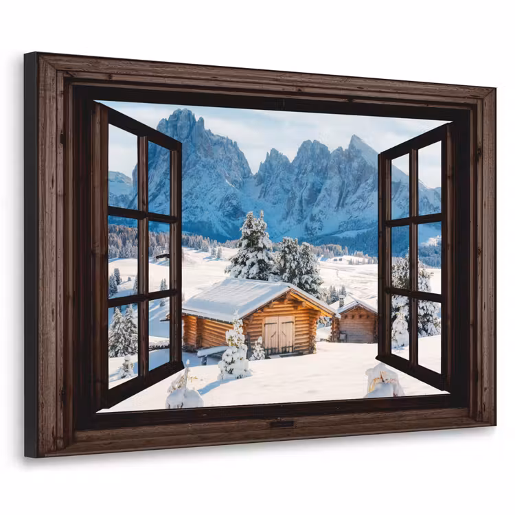 Art Frame - Doorkijk - Winter - Landschap - Huisje - Bergen — 1