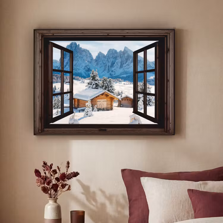 Art Frame - Doorkijk - Winter - Landschap - Huisje - Bergen — 3