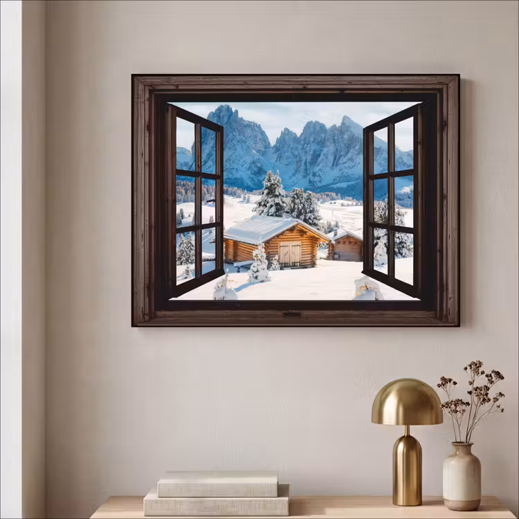 Art Frame - Doorkijk - Winter - Landschap - Huisje - Bergen — 5