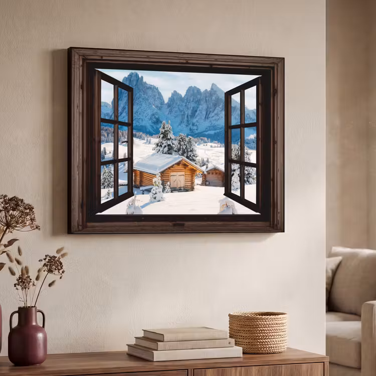Art Frame - Doorkijk - Winter - Landschap - Huisje - Bergen — 7