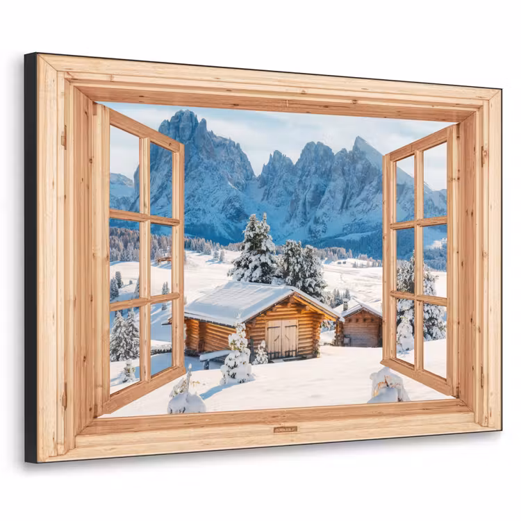Art Frame - Doorkijk - Winterlandschap - Huisje - Bergen - Uitzicht — 1
