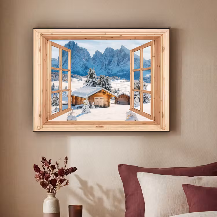 Art Frame - Doorkijk - Winterlandschap - Huisje - Bergen - Uitzicht — 3