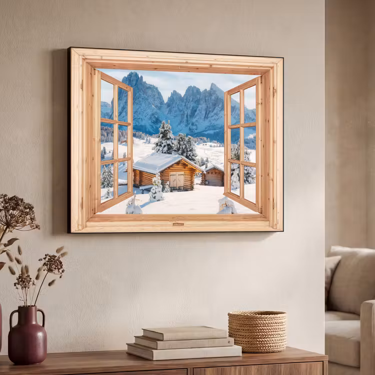 Art Frame - Doorkijk - Winterlandschap - Huisje - Bergen - Uitzicht — 7