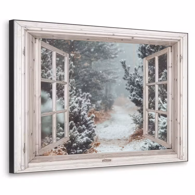 Art Frame - Bos - Winter - Bomen - Natuur - Pad - Doorkijk - Wit — 1
