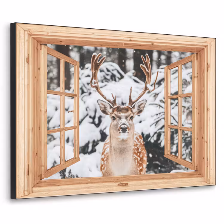 Art Frame - Doorkijk - Hert - Sneeuw - Winter - Bos - Dieren — 1