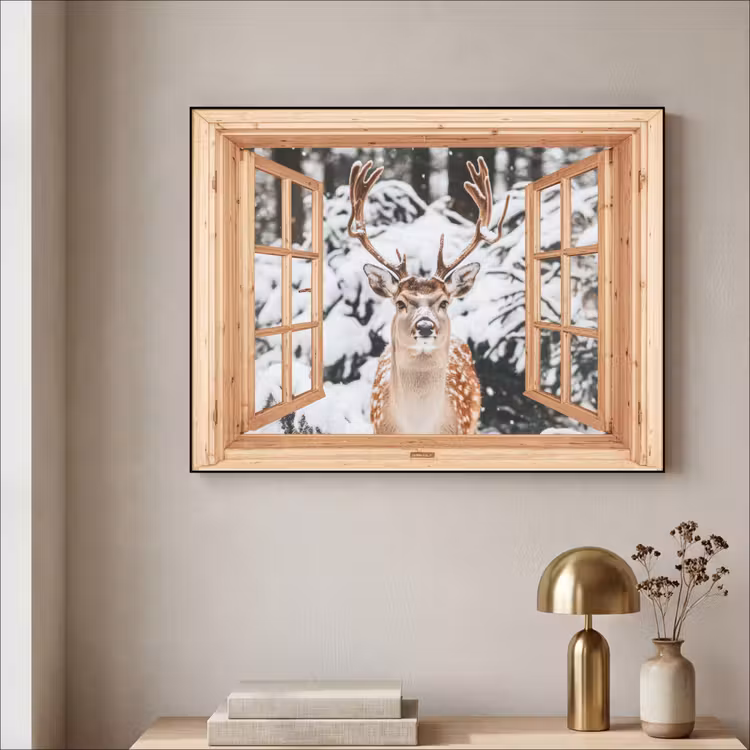 Art Frame - Doorkijk - Hert - Sneeuw - Winter - Bos - Dieren — 5