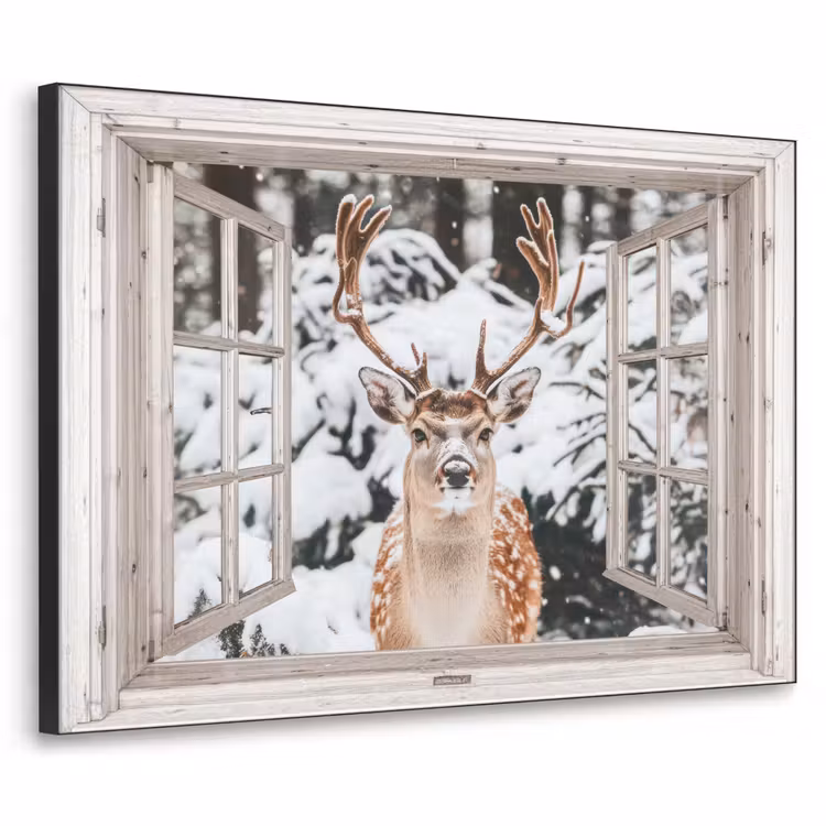 Art Frame - Doorkijk - Hert - Sneeuw - Winter - Bos - Dieren - Natuur — 1
