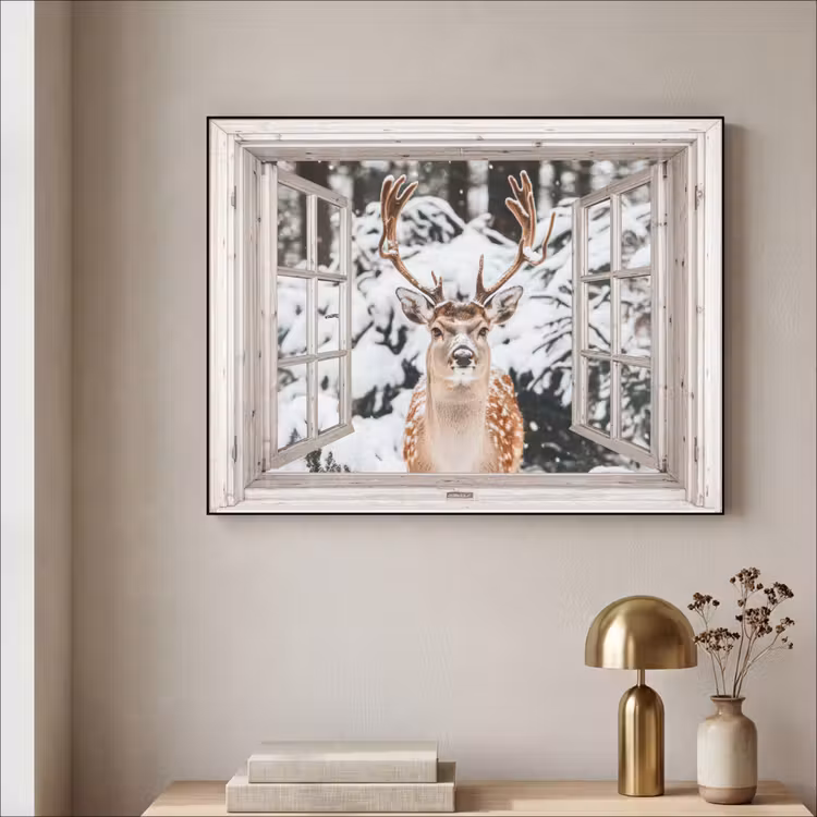 Art Frame - Doorkijk - Hert - Sneeuw - Winter - Bos - Dieren - Natuur — 5