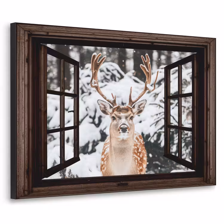 Art Frame - Hert - Sneeuw - Winter - Bos - Dieren - Doorkijk — 1
