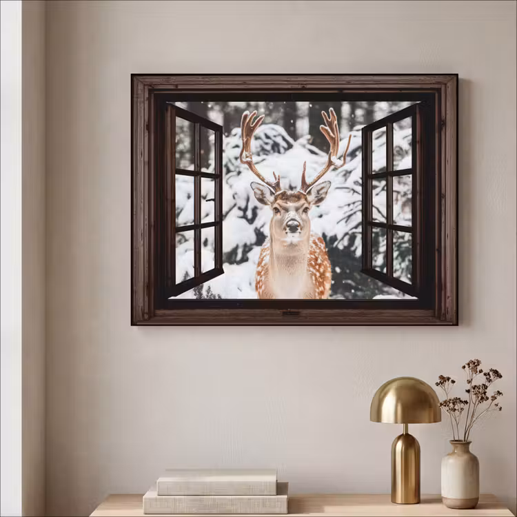 Art Frame - Hert - Sneeuw - Winter - Bos - Dieren - Doorkijk — 5
