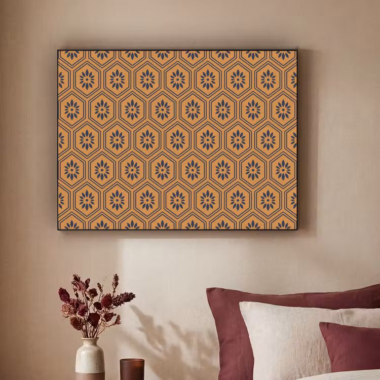 Art Frame - Okergeel - Patroon - Bloem - Donkerblauw — 3