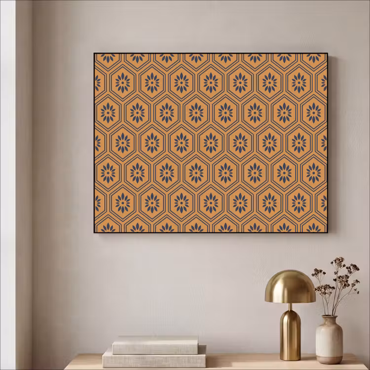 Art Frame - Okergeel - Patroon - Bloem - Donkerblauw — 5