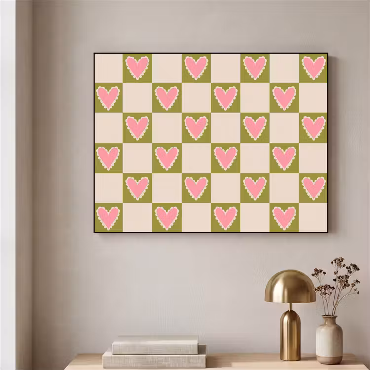 Art Frame - Olijfgroen - Hartjes - Patroon - Retro — 5