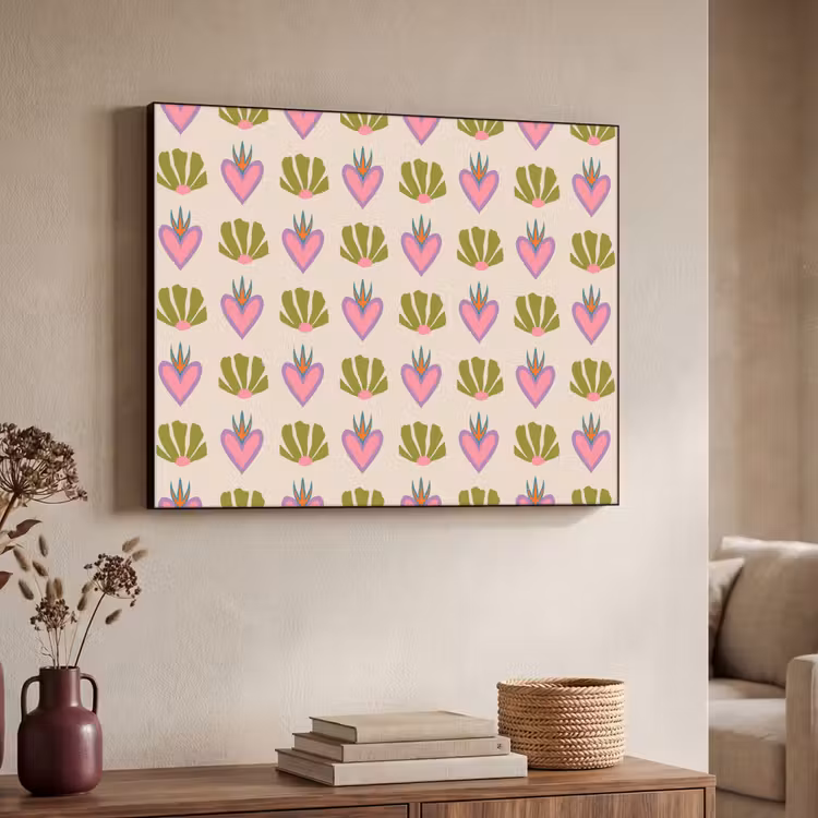 Art Frame - Patroon - Beige - Hartjes - Bloemen — 7