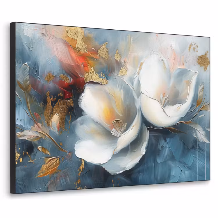 Art Frame - Bloemen - Wit - Goud - Kunst - Abstract — 1