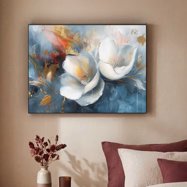 Art Frame - Bloemen - Wit - Goud - Kunst - Abstract — 3