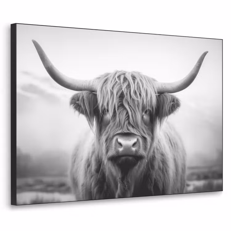Art Frame - Schotse hooglander - Dieren portret - Zwart - Wit - Dier — 1
