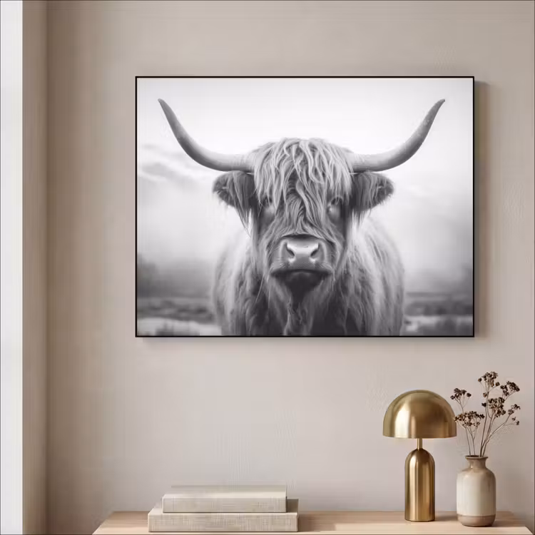 Art Frame - Schotse hooglander - Dieren portret - Zwart - Wit - Dier — 5