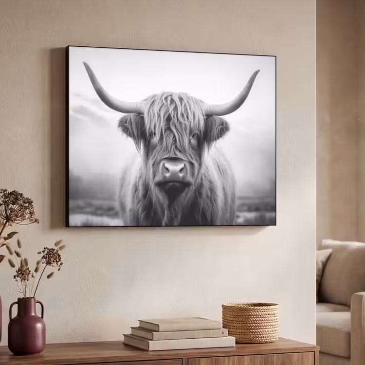Art Frame - Schotse hooglander - Dieren portret - Zwart - Wit - Dier — 7
