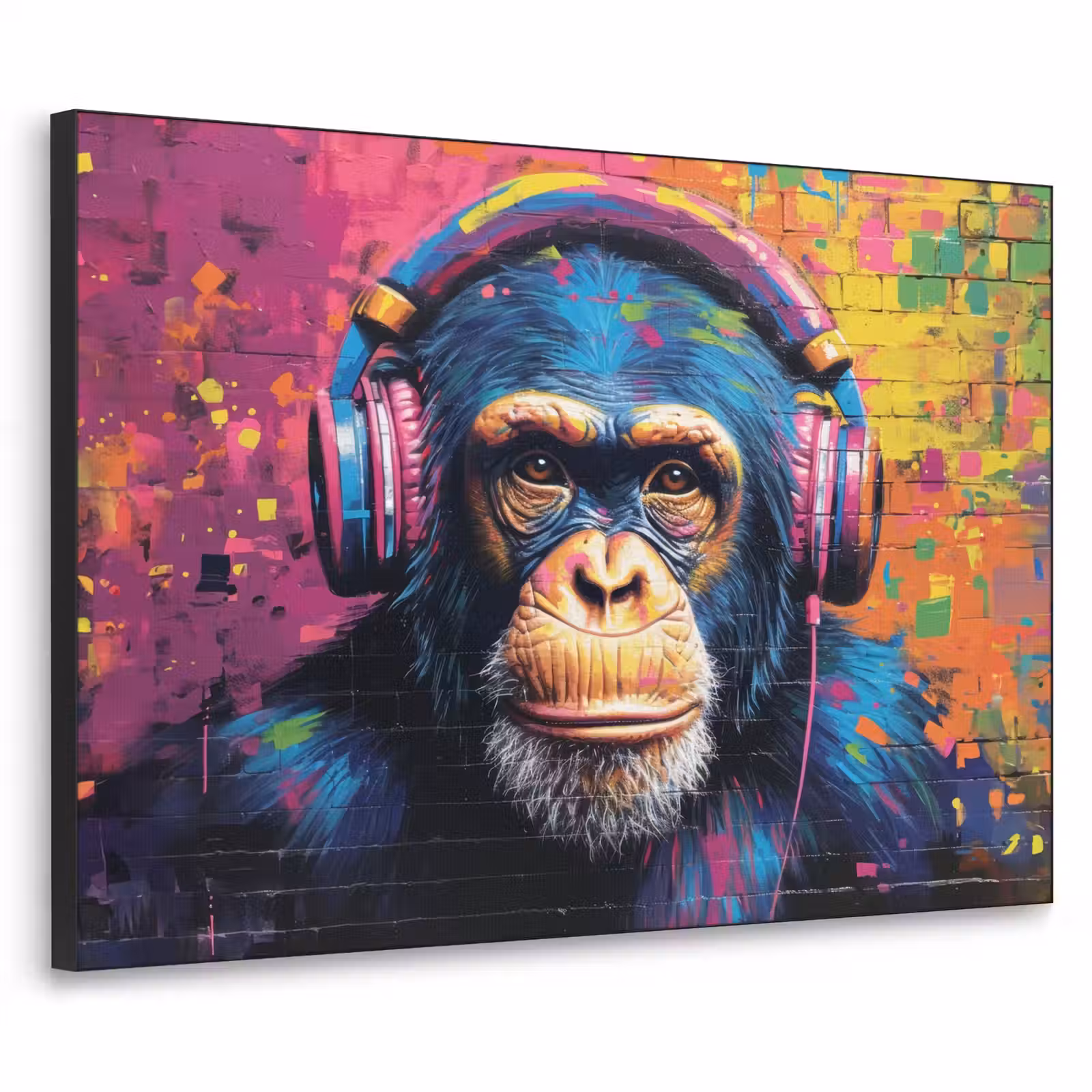 Art Frame - Graffiti - Chimpansee - Street art - Koptelefoon - Aap — 1