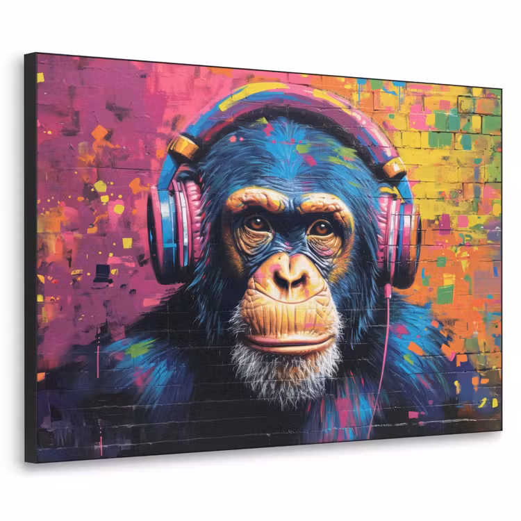 Art Frame - Graffiti - Chimpansee - Street art - Koptelefoon - Aap — 1