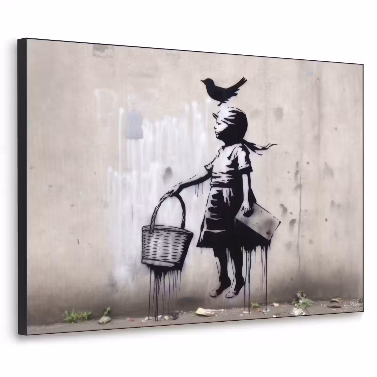 Art Frame - Graffiti - Meisje - Vogel - Street Art - Banksy Style — 1