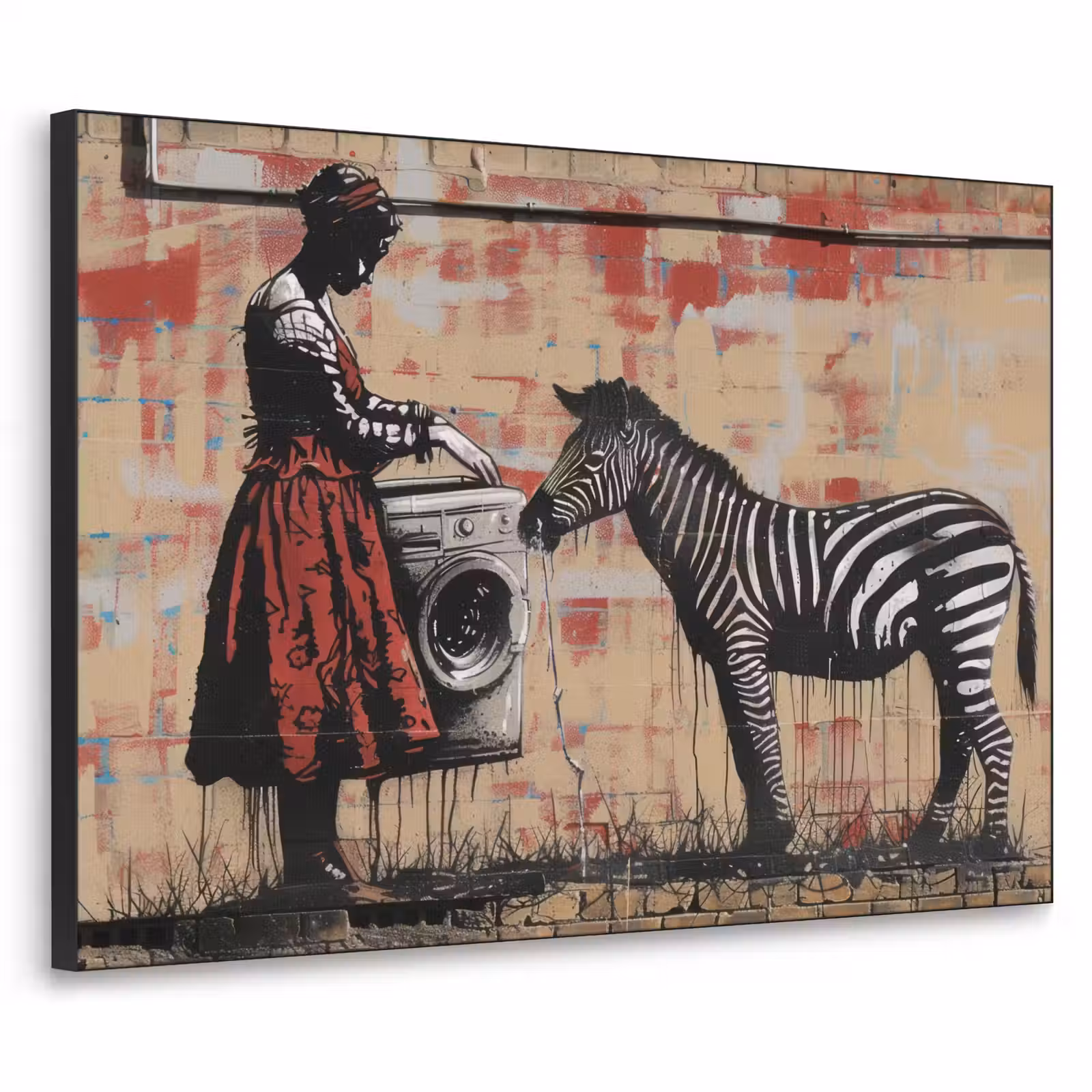 Art Frame - Street art - Zebra - Vrouw - Dieren - Graffiti - Banksy Style — 1