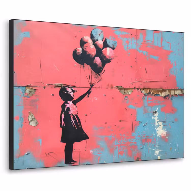 Art Frame - Graffiti - Meisje - Ballon - Roze - Blauw - Street art — 1