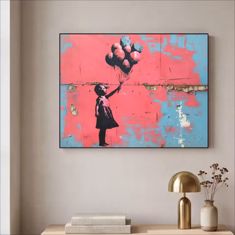 Art Frame - Graffiti - Meisje - Ballon - Roze - Blauw - Street art — 5