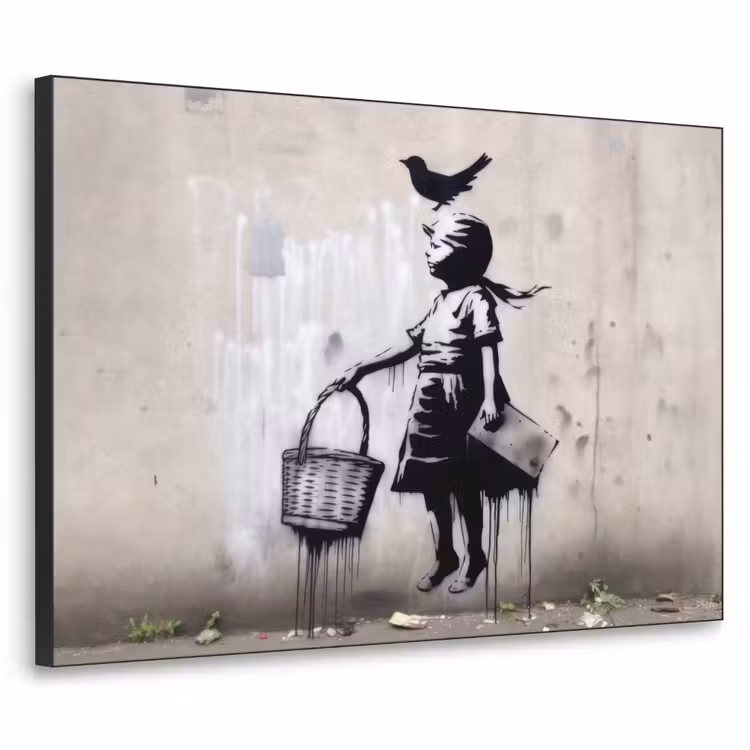 Art Frame - Graffiti - Meisje - Vogel - Street Art - Banksy Style — 1