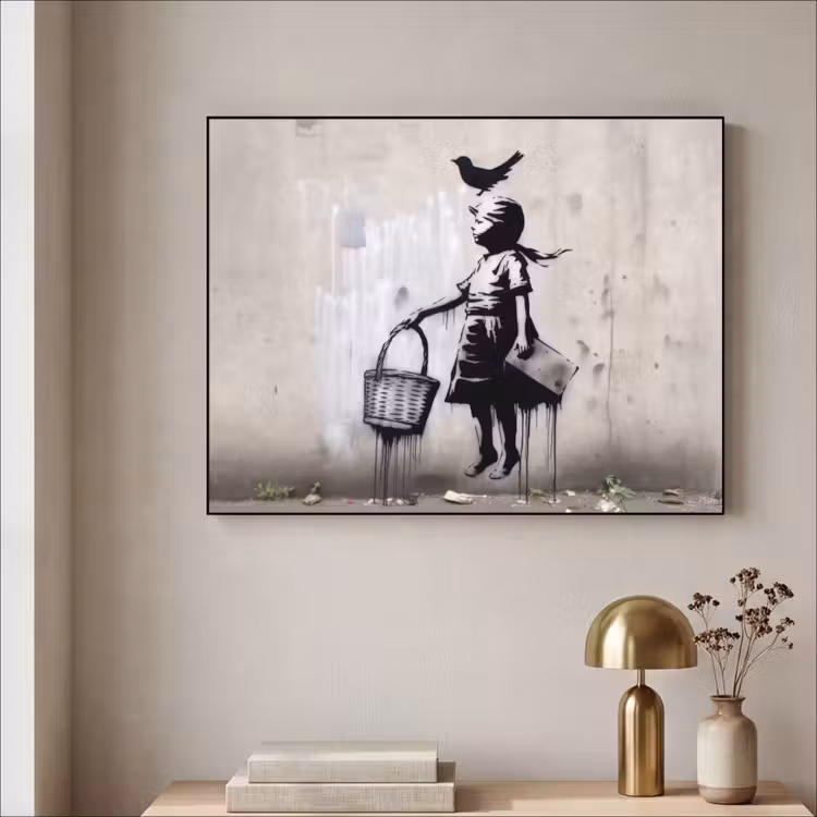 Art Frame - Graffiti - Meisje - Vogel - Street Art - Banksy Style — 5