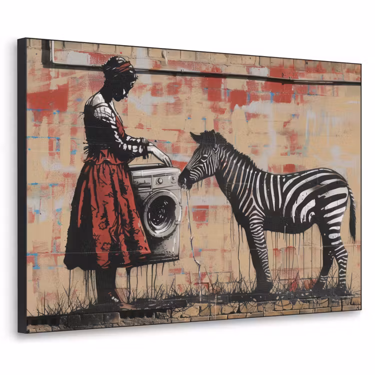 Art Frame - Street art - Zebra - Vrouw - Dieren - Graffiti - Banksy Style — 1