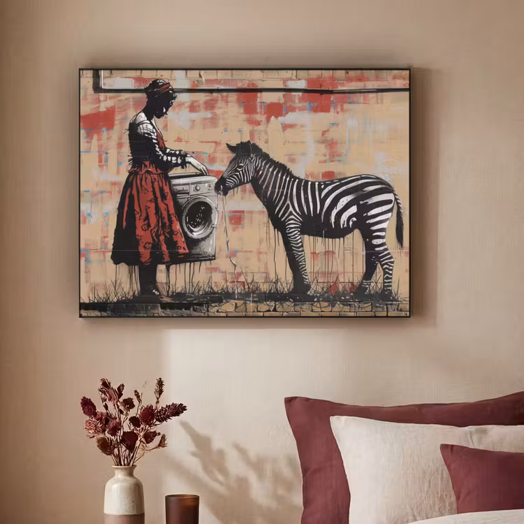 Art Frame - Street art - Zebra - Vrouw - Dieren - Graffiti - Banksy Style — 3