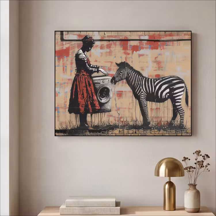 Art Frame - Street art - Zebra - Vrouw - Dieren - Graffiti - Banksy Style — 5