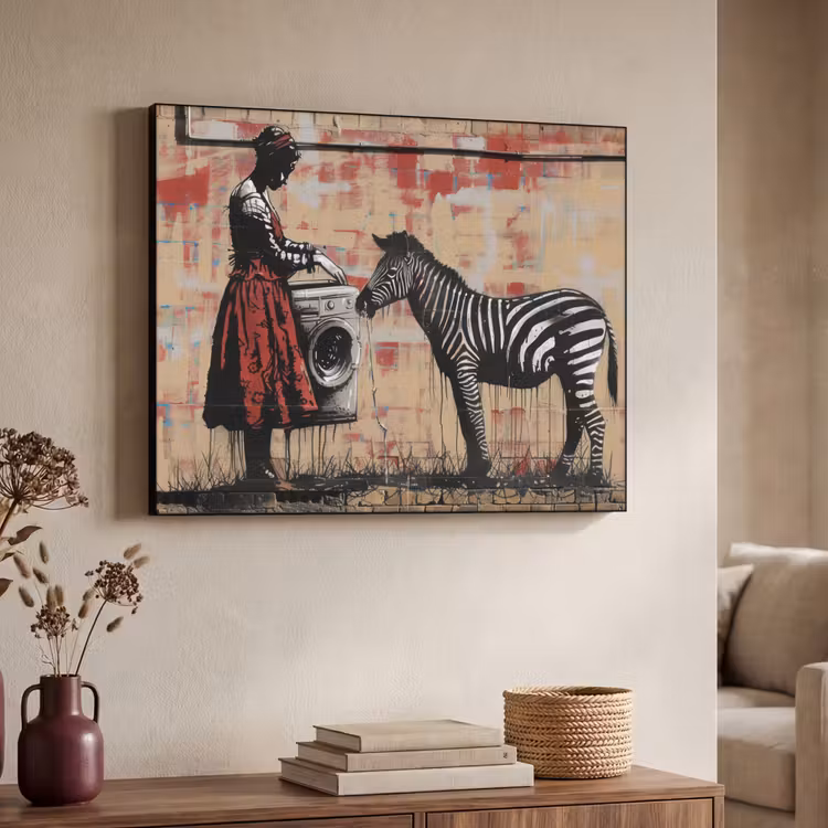 Art Frame - Street art - Zebra - Vrouw - Dieren - Graffiti - Banksy Style — 7