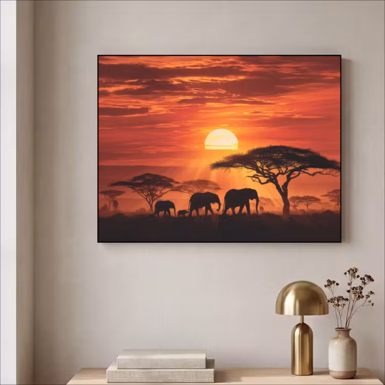 Art Frame - Savanne - Olifanten - Zonsondergang — 5