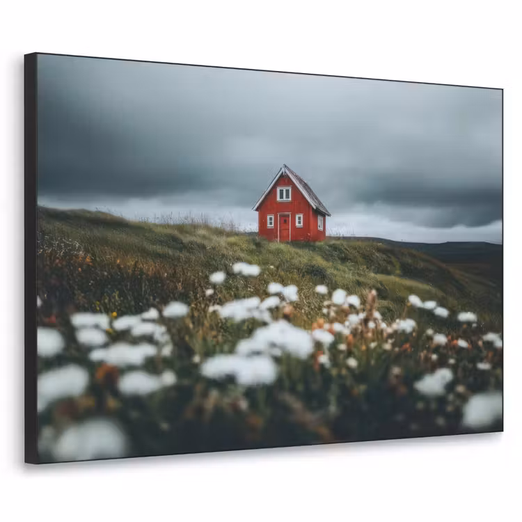 Art Frame - Heuvel - Huisje - Bloemen - Wit — 1