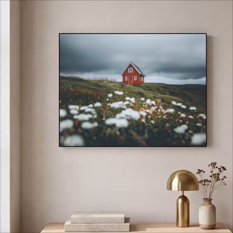 Art Frame - Heuvel - Huisje - Bloemen - Wit — 5