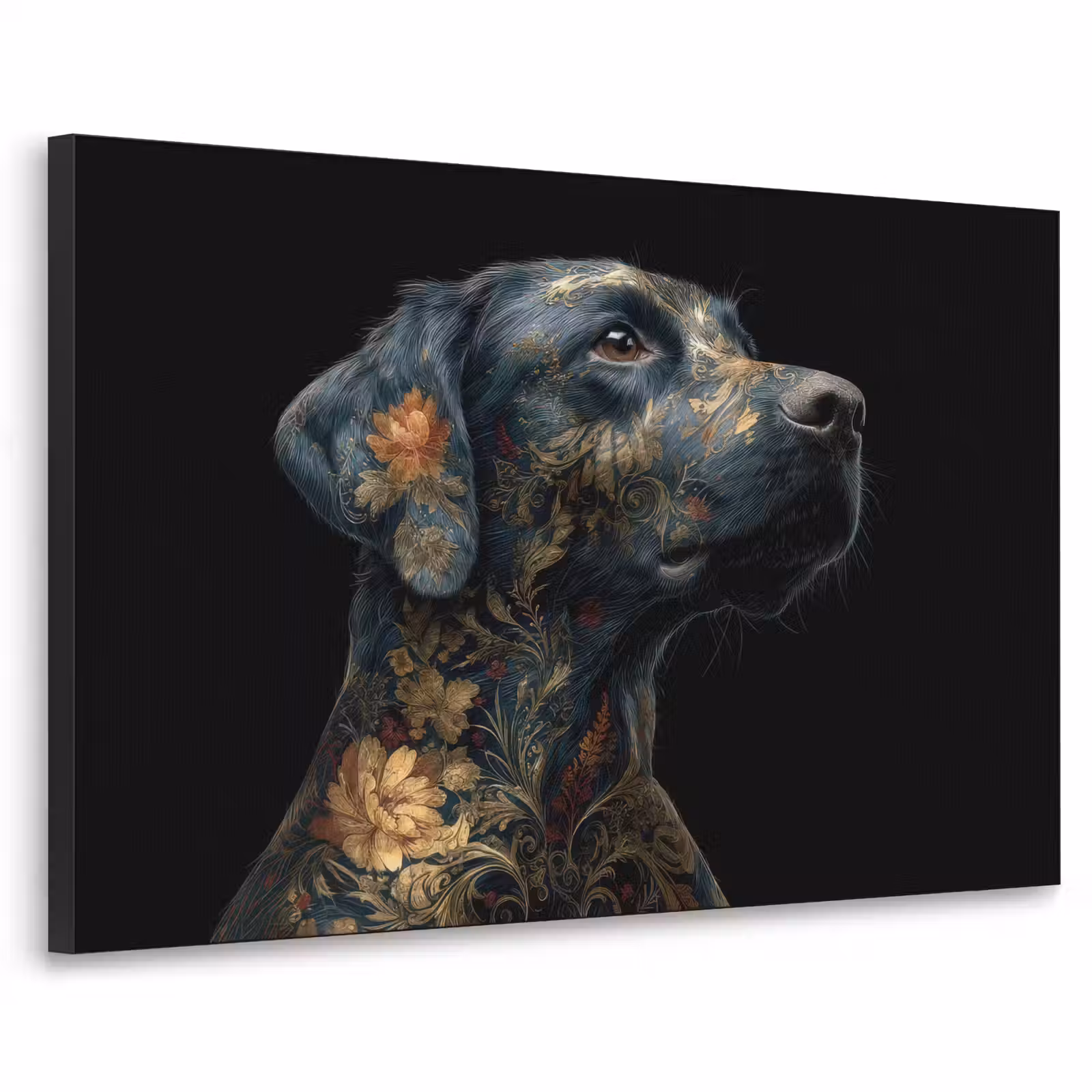 Art Frame - Hond - Zwart - Bloemen — 1